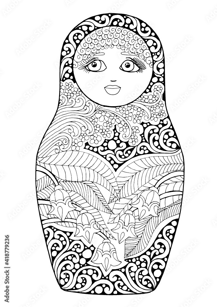 Wall mural black and white isolated russian matrioshka  doll