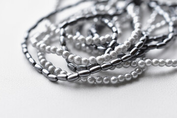 Beads of blue beads on a white background costume jewelry