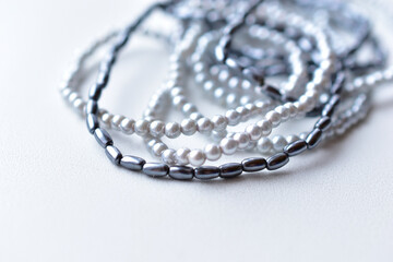 Beads of blue beads on a white background costume jewelry