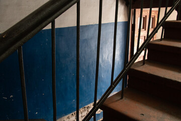 soviet dirty dark staircase at the entrance of an apartment building in the city of dnipro in...