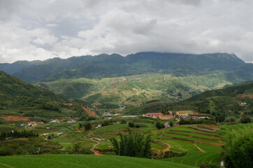 Fototapeta na wymiar Vietnam village in a rice terrace