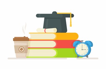 Preparing for exams. Vector illustration of test taking. Back to school. Preparation since the morning.