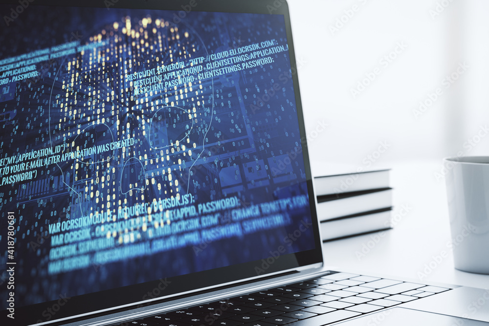 Leinwandbilder creative code skull sketch on modern laptop monitor, theft of personal data and malware concept. 3d 