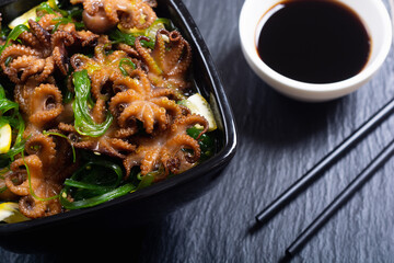 Baby octopus fried with lemon