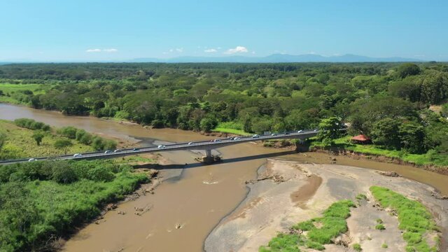 Crocodile bridge Costa Rica aerial view tarcoles river sunny day famous touristic destination