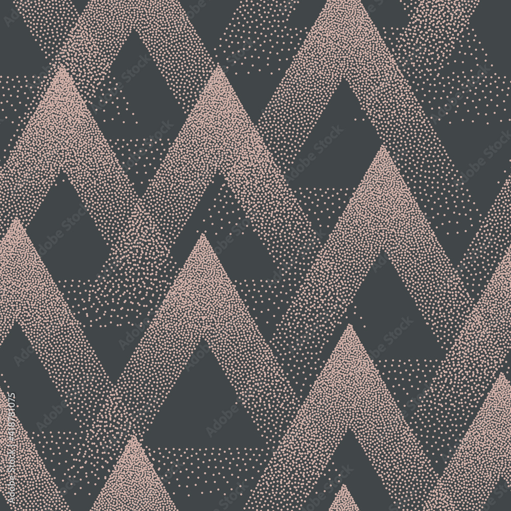 Poster trendy seamless pattern stippled triangles texture vector retro colors abstract background. hand dra