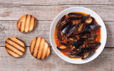 Traditional mussels tomato soup