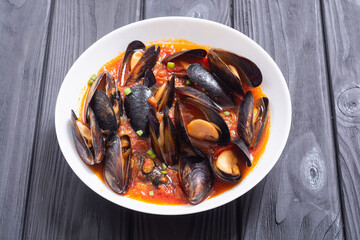 Traditional mussels tomato soup