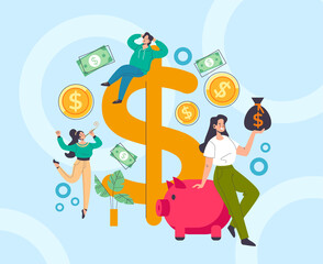 Fototapeta premium Successful business making money team start up concept. Vector flat graphic design illustration