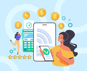 Money wireless transaction payment terminal concept. Vector flat graphic design illustration
