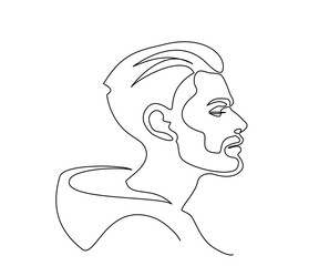 Modern portrait of man with beard in profile. One line drawing.