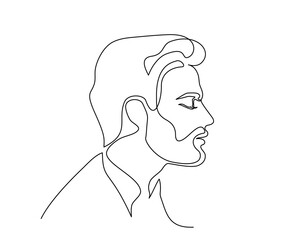Modern portrait of man with beard in profile. One line drawing.