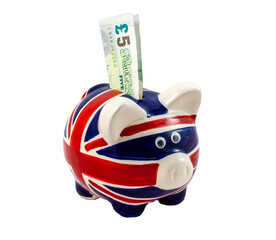 British Piggy Bank with Notes