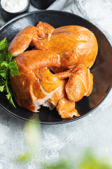 chicken pieces fried barbecue meat or grilled fast food poultry portion on the table meal snack top view copy space food background rustic image
