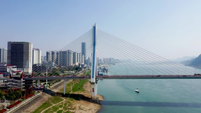 Drone view of Yichang Yangtze River Bridge  Hubei Province, China