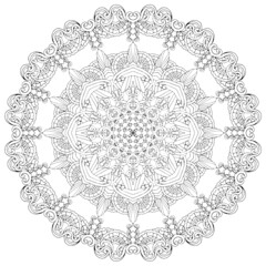 black and white unusual mandala, seamless pattern with elements, round, circle or square