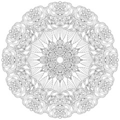 black and white unusual mandala, seamless pattern with elements, round, circle or square
