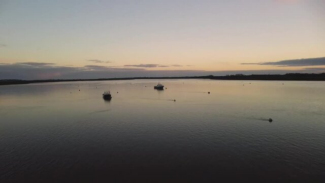Drone footage of the River Deben at sunset in Suffolk, UK