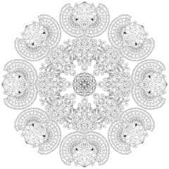 black and white unusual mandala, seamless pattern with elements, round, circle or square
