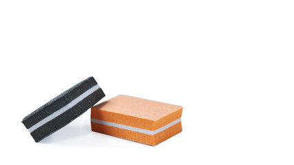 Buff for polishing nails. Two nail polish buffs on a white isolated background.