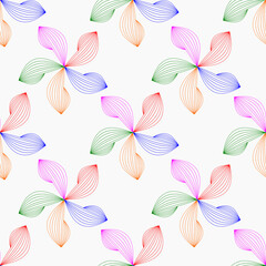 Flowers from multi-colored contours on a white background. Floral seamless background. Abstract flowers. Simple multi-colored flowers for packaging, fabric, bedding, drawing on dishes.