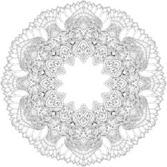 black and white unusual mandala, seamless pattern with elements, round, circle or square