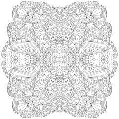 black and white unusual mandala, seamless pattern with elements, round, circle