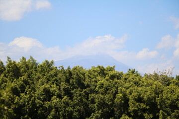 Etna volcano view from Giardino Bellini in Catania, Sicily Italy