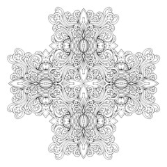 black and white unusual mandala, seamless pattern with elements, round, circle or square