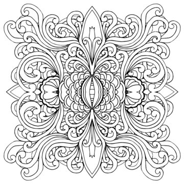 black and white unusual mandala, seamless pattern with elements, round, circle