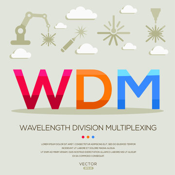 WDM mean (wavelength division multiplexing) Laser acronyms ,letters and icons ,Vector illustration.