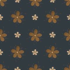 Seamless floral pattern with brown flowers on a dark background 