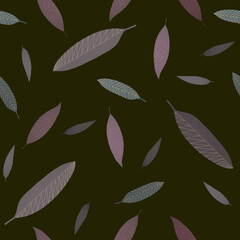 Seamless floral pattern with simple leaves on a dark background 