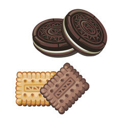 Oreos and crackers. Isolated. White background. Vector illustrations.

