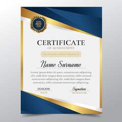 Obraz premium Certificate template with Luxury golden and blue elegant design, Diploma design graduation, award, success.Vector illustration.