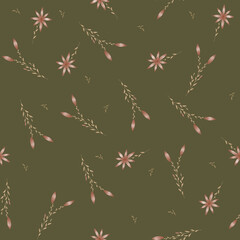 Seamless floral simple pattern on a green background 