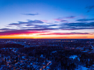 Colorful sunset over the city of Helsinki, Finland