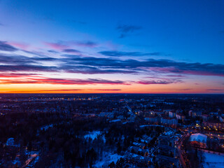 Colorful sunset over the city of Helsinki, Finland