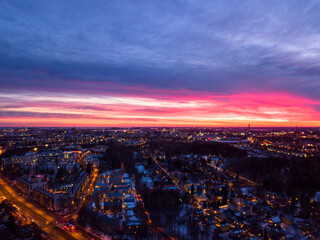 Colorful sunset over the city of Helsinki, Finland