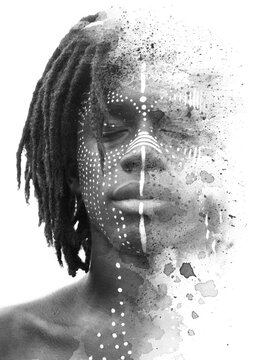 A young man's black and white conceptual paintogrphy portrait
