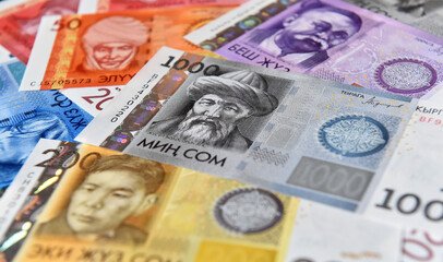 a current money of kirguistan with selective focus