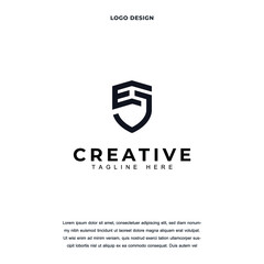 Creative shield with letter EJ icon logo design vector illustration. Letter DB JE logo design color editable