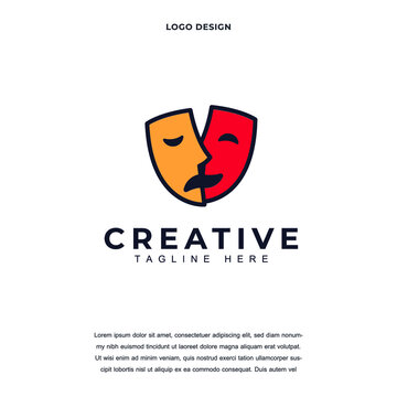 Creative theater mask icon logo design vector illustration. theater studio logo design color editable