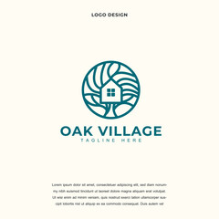 Obraz premium Creative Oak Resident Homes icon logo design vector illustration. oak tree and house logo design color editable