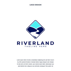 Creative River Landscape Hills icon logo design vector illustration. River Land logo design color editable