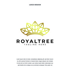 Creative crown and leaf icon logo design vector illustration. royal tree. king leaf logo design color editable