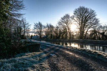 Old Cottage Along Canal at Frosty Sunrise, Ireland