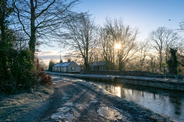 Old Cottage Along Canal at Frosty Sunrise, Ireland