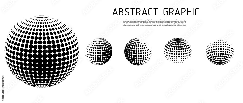 Poster 3d vector halftone spheres set. halftone design elements. decoration element. vector illustration.