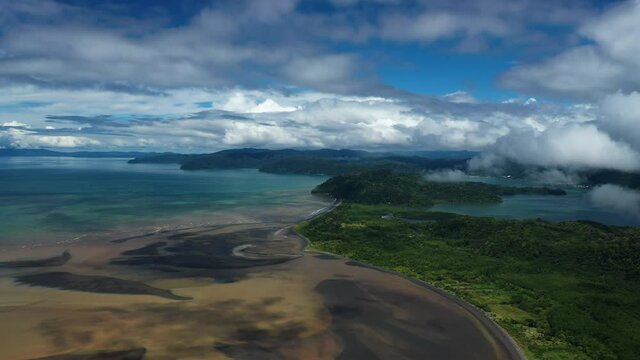 amazing high aerial view over Golfito bay Costa Rica zancudo river mouth